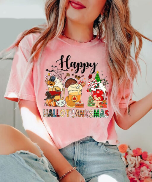 Happy Hallothanksmas Coffee Shirt, Funny Festival Shirt, Fall Halloween Shirt, Cute Fall Season Shirt, Holiday Shirt, Pumpkin Coffee Drink