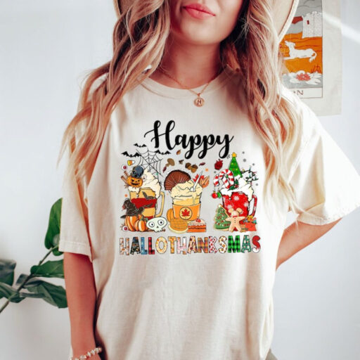 Happy Hallothanksmas Coffee Shirt, Funny Festival Shirt, Fall Halloween Shirt, Cute Fall Season Shirt, Holiday Shirt, Pumpkin Coffee Drink