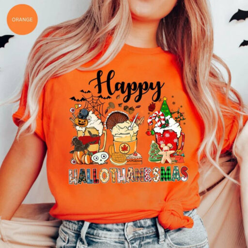 Happy Hallothanksmas Coffee Shirt, Funny Festival Shirt, Fall Halloween Shirt, Cute Fall Season Shirt, Holiday Shirt, Pumpkin Coffee Drink