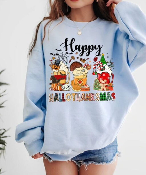 Happy Hallothanksmas Coffee Shirt, Funny Festival Shirt, Fall Halloween Shirt, Cute Fall Season Shirt, Holiday Shirt, Pumpkin Coffee Drink