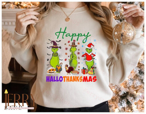 Happy Hallothanksmas Grinch Shirt, Grinch Santa Shirt, Thanksgiving Shirt, Fall Shirt, Christmas Shirt, Holiday Season Shirt, Grinch shirt