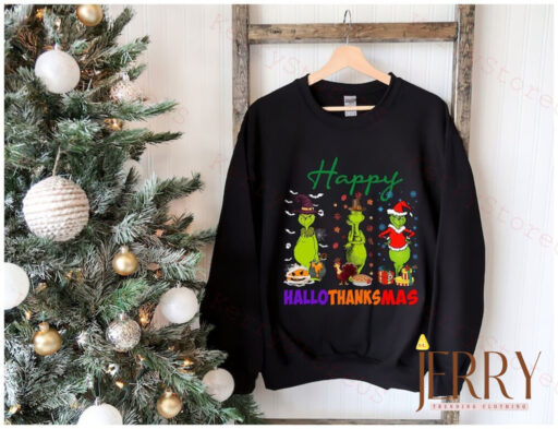 Happy Hallothanksmas Grinch Shirt, Grinch Santa Shirt, Thanksgiving Shirt, Fall Shirt, Christmas Shirt, Holiday Season Shirt, Grinch shirt