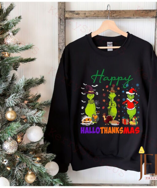 Happy Hallothanksmas Grinch Shirt, Grinch Santa Shirt, Thanksgiving Shirt, Fall Shirt, Christmas Shirt, Holiday Season Shirt, Grinch shirt