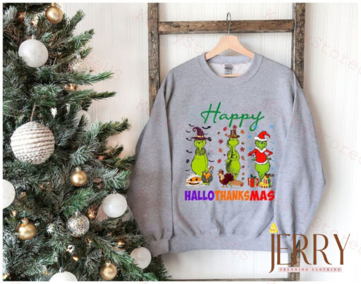 Happy Hallothanksmas Grinch Shirt, Grinch Santa Shirt, Thanksgiving Shirt, Fall Shirt, Christmas Shirt, Holiday Season Shirt, Grinch shirt