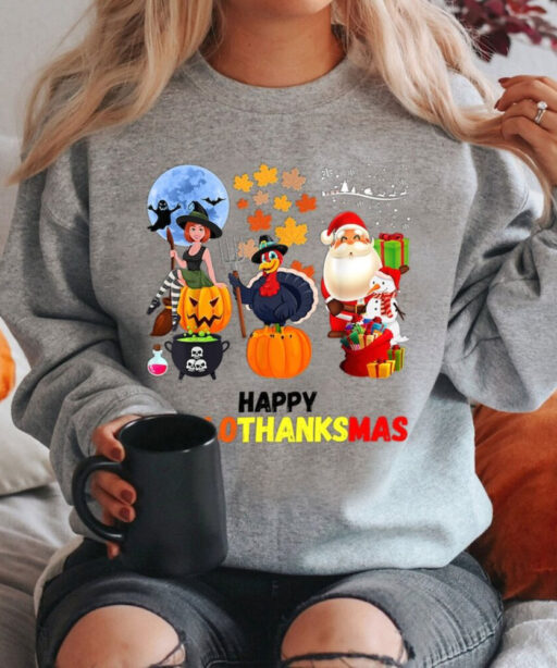 Happy Hallothanksmas Sweatshirt, Halloween & Merry Christmas Sweatshirt, Thanksgiving Sweatshirt, Hallothanksmas Shirt, Sweatshirt For Women