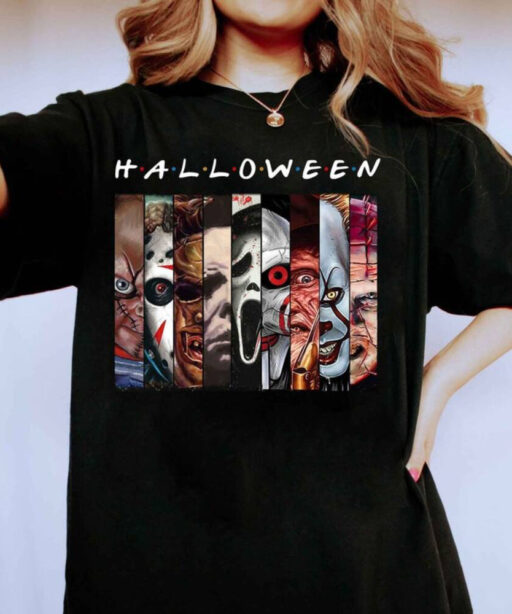 Horror Character Halloween Shirt, Friends Van With Clown Retro Scary Movie Villians Shirt, Horror Movie Killers T-shirt, Scary Friends Shirt