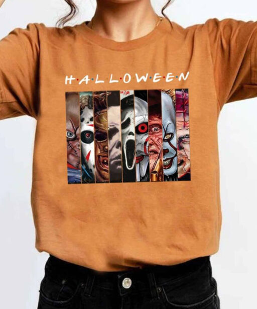 Horror Character Halloween Shirt, Friends Van With Clown Retro Scary Movie Villians Shirt, Horror Movie Killers T-shirt, Scary Friends Shirt