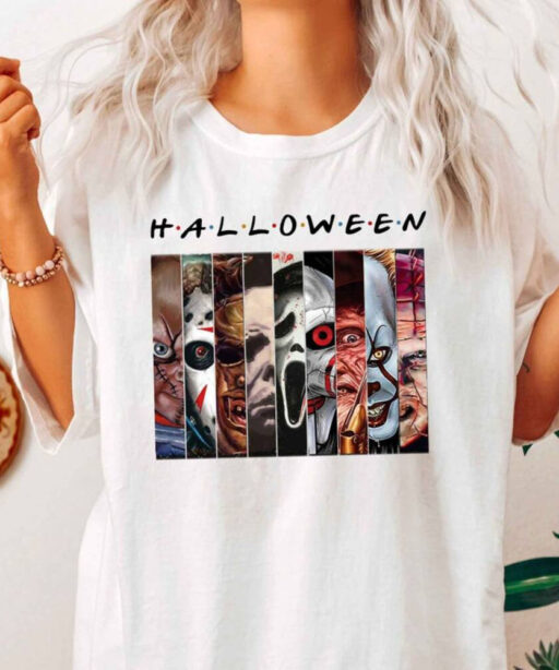 Horror Character Halloween Shirt, Friends Van With Clown Retro Scary Movie Villians Shirt, Horror Movie Killers T-shirt, Scary Friends Shirt