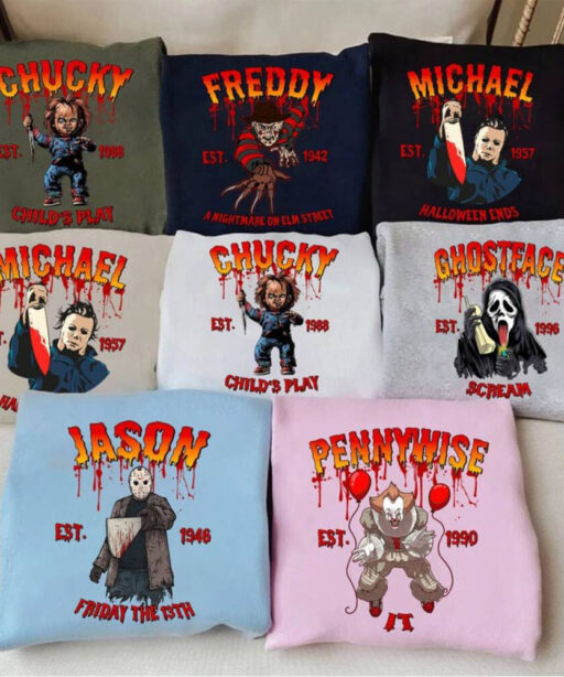 Horror Characters Friend Sweatshirt, Horror Movie Hoodie, Chucky, Ghostface, Scream, Freddy, Michael, Jason, Halloween Horror Movie Fan Gift