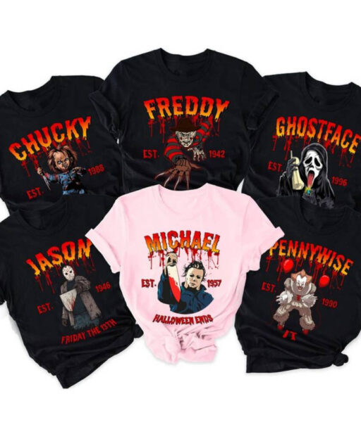 Horror Characters Friend Sweatshirt, Horror Movie Hoodie, Chucky, Ghostface, Scream, Freddy, Michael, Jason, Halloween Horror Movie Fan Gift