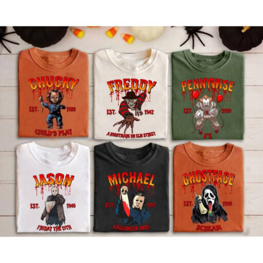 Horror Characters Friend Sweatshirt, Horror Movie Hoodie, Chucky, Ghostface, Scream, Freddy, Michael, Jason, Halloween Horror Movie Fan Gift