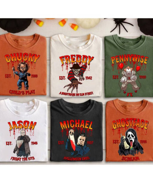 Horror Characters Friend Sweatshirt, Horror Movie Hoodie, Chucky, Ghostface, Scream, Freddy, Michael, Jason, Halloween Horror Movie Fan Gift