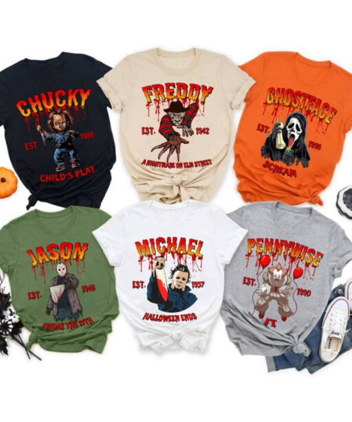 Horror Characters Friend Sweatshirt, Horror Movie Hoodie, Chucky, Ghostface, Scream, Freddy, Michael, Jason, Halloween Horror Movie Fan Gift