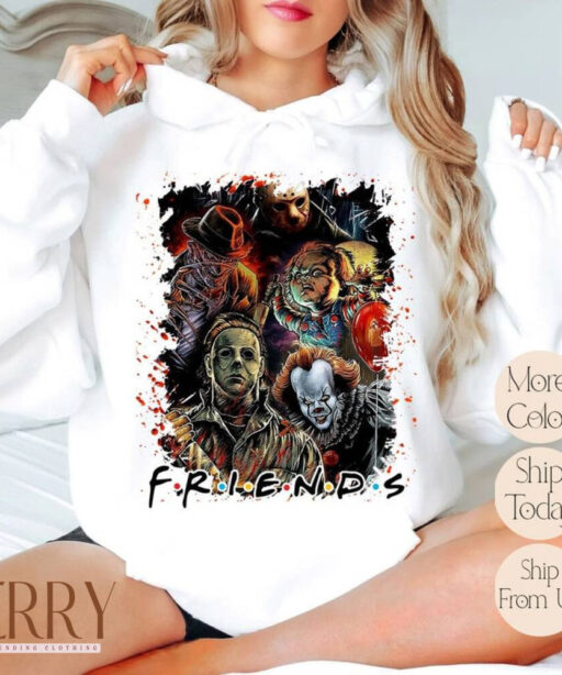 Horror Characters Friends Sweatshirt, Halloween Horror Characters Sweatshirt, Friends Halloween Shirt, Horror Movie Characters Hoodie