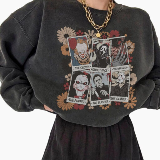 Horror Characters Tarot T-Shirts, Horror Characters Shirt, Scream Ghostface, Michael Myers, Freddy Kruger IT Jason Halloween, Scary Shirt