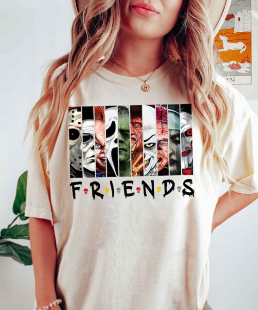 Horror Movie Halloween Shirt, Friends Van With Clown Retro Scary Movie Villians Shirt, Horror Movie Killers T-shirt, Scary Friends Shirt