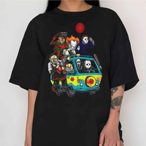 Horror Movies Halloween Shirt,Friends Van With Clown Retro Scary Movie Villians Shirt,Mystery Van Halloween,Halloween Movie Characters Shirt