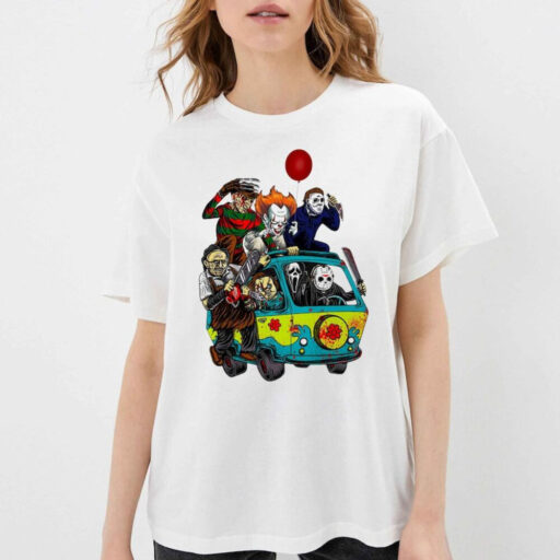 Horror Movies Halloween Shirt,Friends Van With Clown Retro Scary Movie Villians Shirt,Mystery Van Halloween,Halloween Movie Characters Shirt