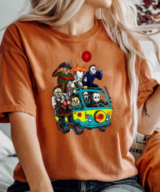 Horror Movies Halloween Shirt,Friends Van With Clown Retro Scary Movie Villians Shirt,Mystery Van Halloween,Halloween Movie Characters Shirt