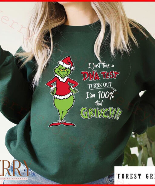 I just took a DNA test and I'm 100 % Grinch Shirt, Grinch Face Shirt, Fall Shirt, Christmas Shirt, Holiday Season Shirt, Unisex Sweatshirt