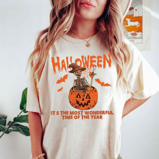 It's The Most Wonderful Time Shirt, Halloween Shirt, Skeleton Fall Halloween, Skeleton Pumpkin Halloween,Fall Halloween Shirt,Trick Or Treat