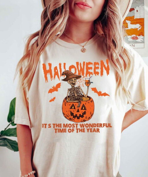 It's The Most Wonderful Time Shirt, Halloween Shirt, Skeleton Fall Halloween, Skeleton Pumpkin Halloween,Fall Halloween Shirt,Trick Or Treat