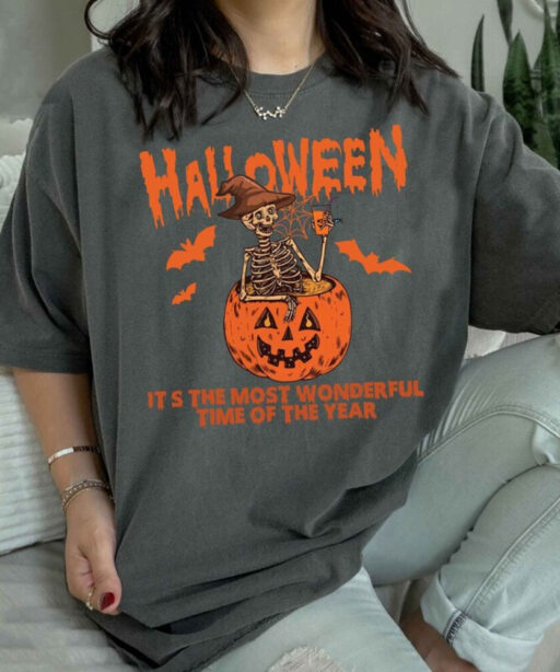 It's The Most Wonderful Time Shirt, Halloween Shirt, Skeleton Fall Halloween, Skeleton Pumpkin Halloween,Fall Halloween Shirt,Trick Or Treat