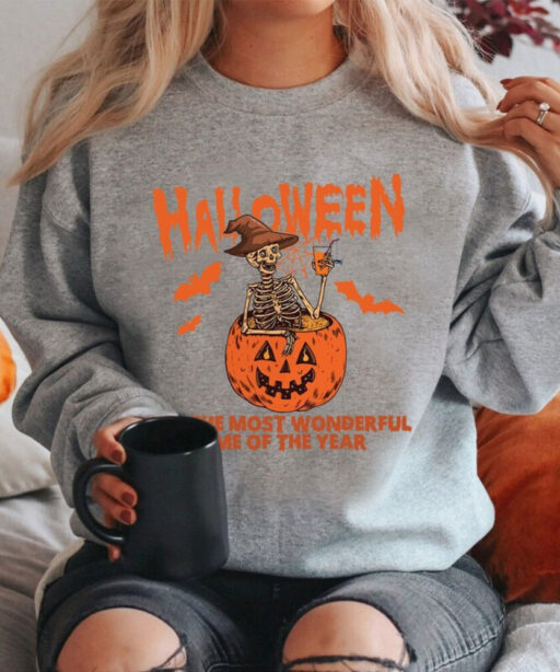 It's The Most Wonderful Time Shirt, Halloween Shirt, Skeleton Fall Halloween, Skeleton Pumpkin Halloween,Fall Halloween Shirt,Trick Or Treat