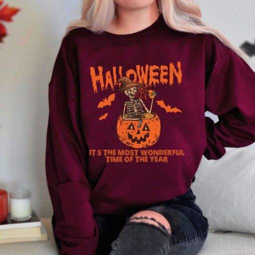 It's The Most Wonderful Time Shirt, Halloween Shirt, Skeleton Fall Halloween, Skeleton Pumpkin Halloween,Fall Halloween Shirt,Trick Or Treat