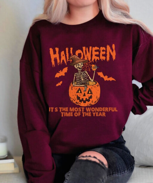 It's The Most Wonderful Time Shirt, Halloween Shirt, Skeleton Fall Halloween, Skeleton Pumpkin Halloween,Fall Halloween Shirt,Trick Or Treat