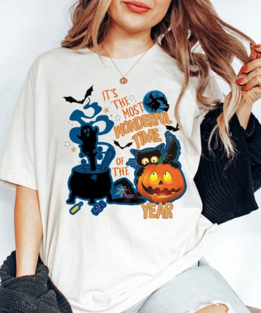 It's the Most Wonderful Time Of The Year Black Cat Shirt, Vintage Black Cat Halloween Shirt,Retro Pumpkin Halloween Shirt,Crazy Cat Lady Tee