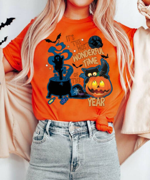 It's the Most Wonderful Time Of The Year Black Cat Shirt, Vintage Black Cat Halloween Shirt,Retro Pumpkin Halloween Shirt,Crazy Cat Lady Tee