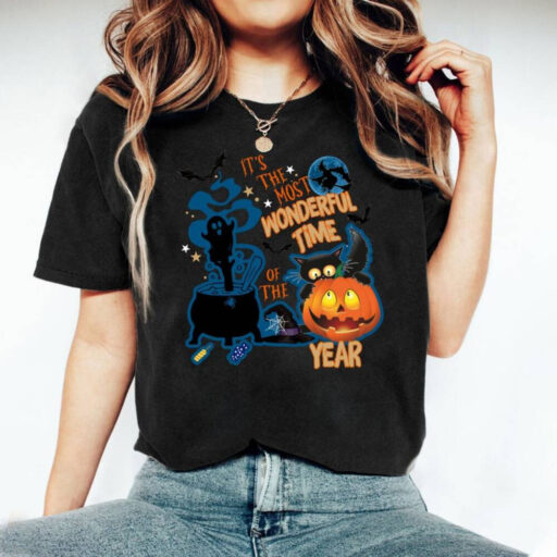 It's the Most Wonderful Time Of The Year Black Cat Shirt, Vintage Black Cat Halloween Shirt,Retro Pumpkin Halloween Shirt,Crazy Cat Lady Tee