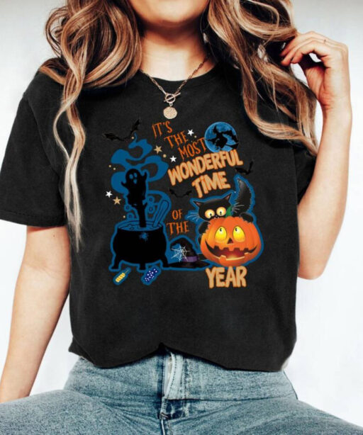 It's the Most Wonderful Time Of The Year Black Cat Shirt, Vintage Black Cat Halloween Shirt,Retro Pumpkin Halloween Shirt,Crazy Cat Lady Tee