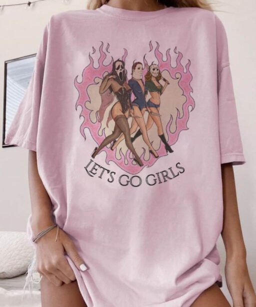 Let's Go Girls Funny Halloween Horror Movie Shirt, Horror Movie Characters, Ghost Face, Michael Myer,horror face shirt,let's go girls horror
