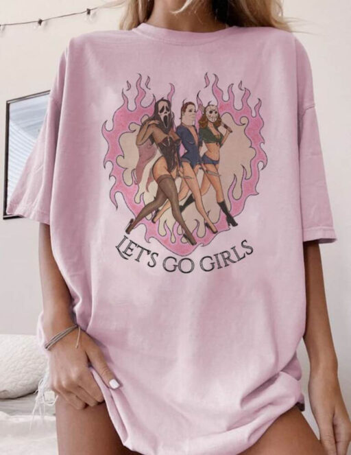 Let's Go Girls Funny Halloween Horror Movie Shirt, Horror Movie Characters, Ghost Face, Michael Myer,horror face shirt,let's go girls horror