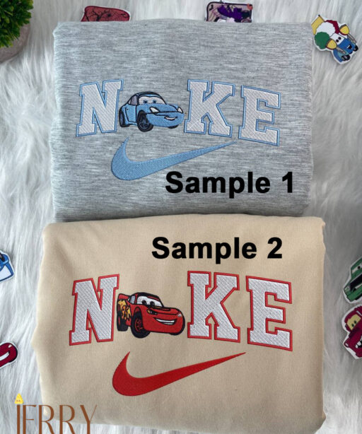 Lightning McQueen And Sally Disney Nike Embroidered Sweatshirts