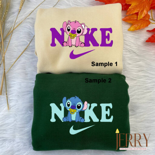 Little Stitch And Angel Disney Nike Embroidered Sweatshirts