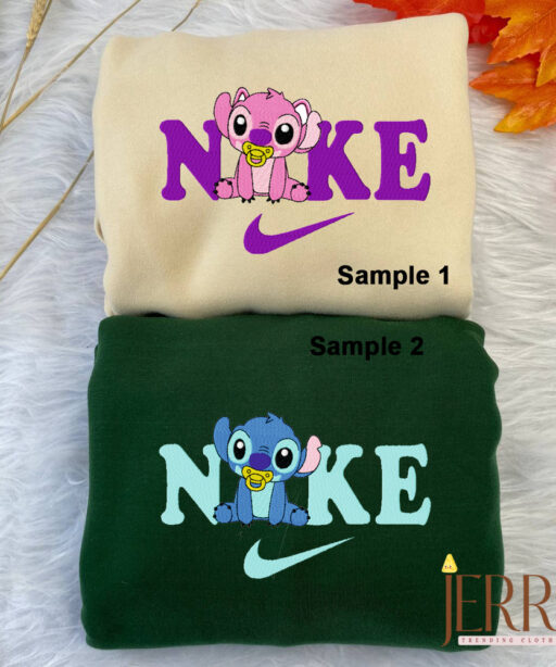 Little Stitch And Angel Disney Nike Embroidered Sweatshirts