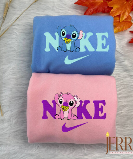 Little Stitch And Angel Disney Nike Embroidered Sweatshirts