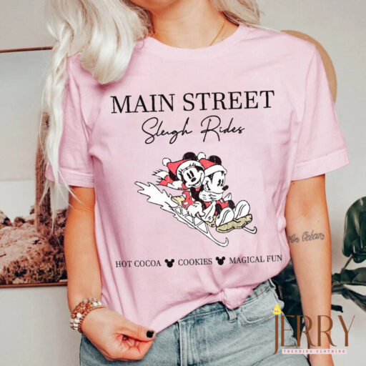 Main street sleigh rides Mickey and minnie shirt, Vintage xmas, Disney Characters Shirt, Disneyworld Shirt, Xmas Matching family, xmas trees