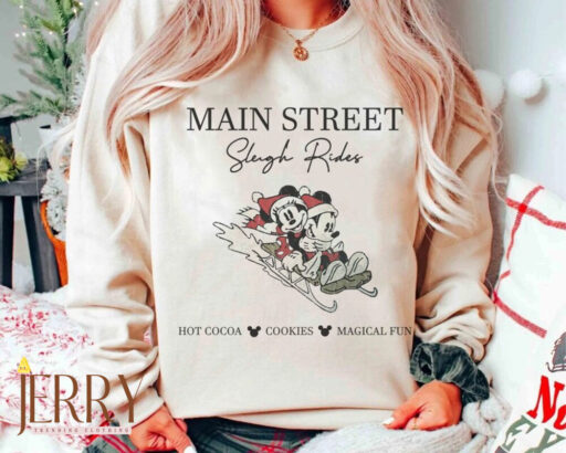 Main street sleigh rides Mickey and minnie shirt, Vintage xmas, Disney Characters Shirt, Disneyworld Shirt, Xmas Matching family, xmas trees