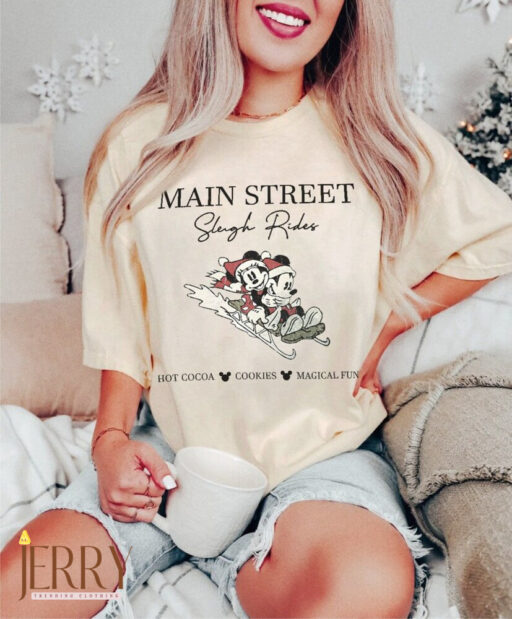 Main street sleigh rides Mickey and minnie shirt, Vintage xmas, Disney Characters Shirt, Disneyworld Shirt, Xmas Matching family, xmas trees