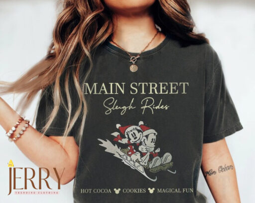 Main street sleigh rides Mickey and minnie shirt, Vintage xmas, Disney Characters Shirt, Disneyworld Shirt, Xmas Matching family, xmas trees