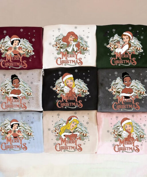 Merry Christmas Princess Shirt, Princess Christmas Shirt, Disney Cute Shirt, Disney Princesses Groups Shirt, Magic Kingdom Day, Disney Tees