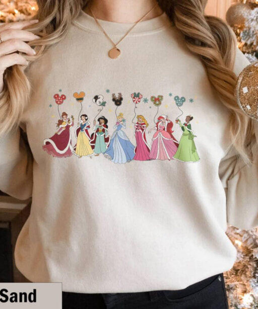 Merry Christmas Princess Shirt, Princess Christmas Shirt, Disney Cute Shirt, Disney Princesses Mouse Balloons, Magic Kingdom Day, Disney Tee