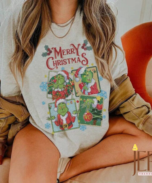 Merry christmas grinch shirt, funny grinch xmas, disney grinch, merry grinchmas, retro christmas, Grinch santa, grinch and friends xmas tee