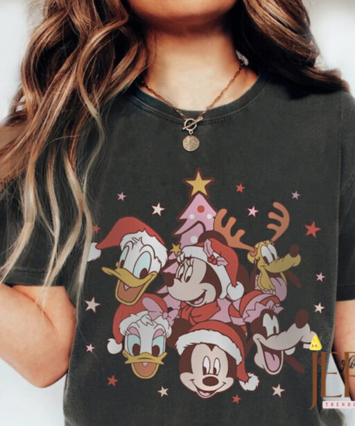 Mickey Disney 2023 vintage christmas shirt, Disney Santa Mickey And Minnie Xmas, christmas trees disney, pink xmas, mickey and friends shirt