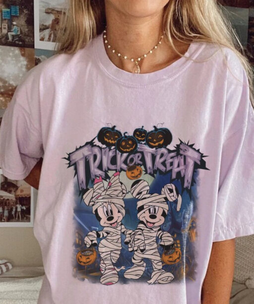 Mickey Minnie Halloween Shirt, Trick or Treat Disney Halloween shirt, Nightmare On The Main Streat, retro fall pumpkin