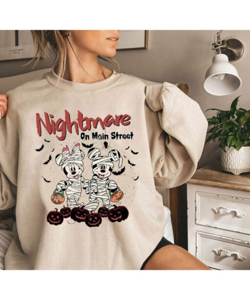 Mickey Minnie Halloween Shirts, Vintage Disney Halloween Sweatshirt, Nightmare On Main Street Mickey Minnie, Disney Couple Shirt